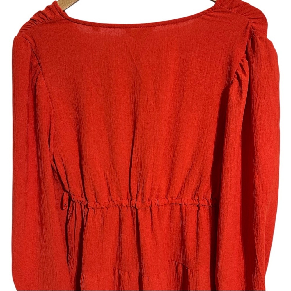 Max Studio NWT Vibrant Red V Neck Side Tie Boho Tiered Crinkle Jersey Knit Dress - Picture 12 of 13